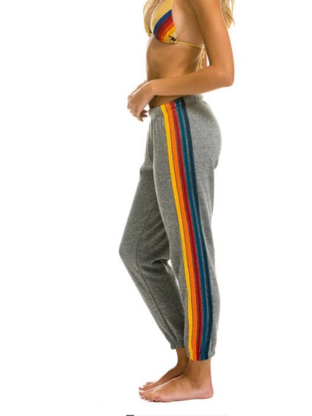 Aviator Nation Gray Rainbow stripe Sweatpants Large